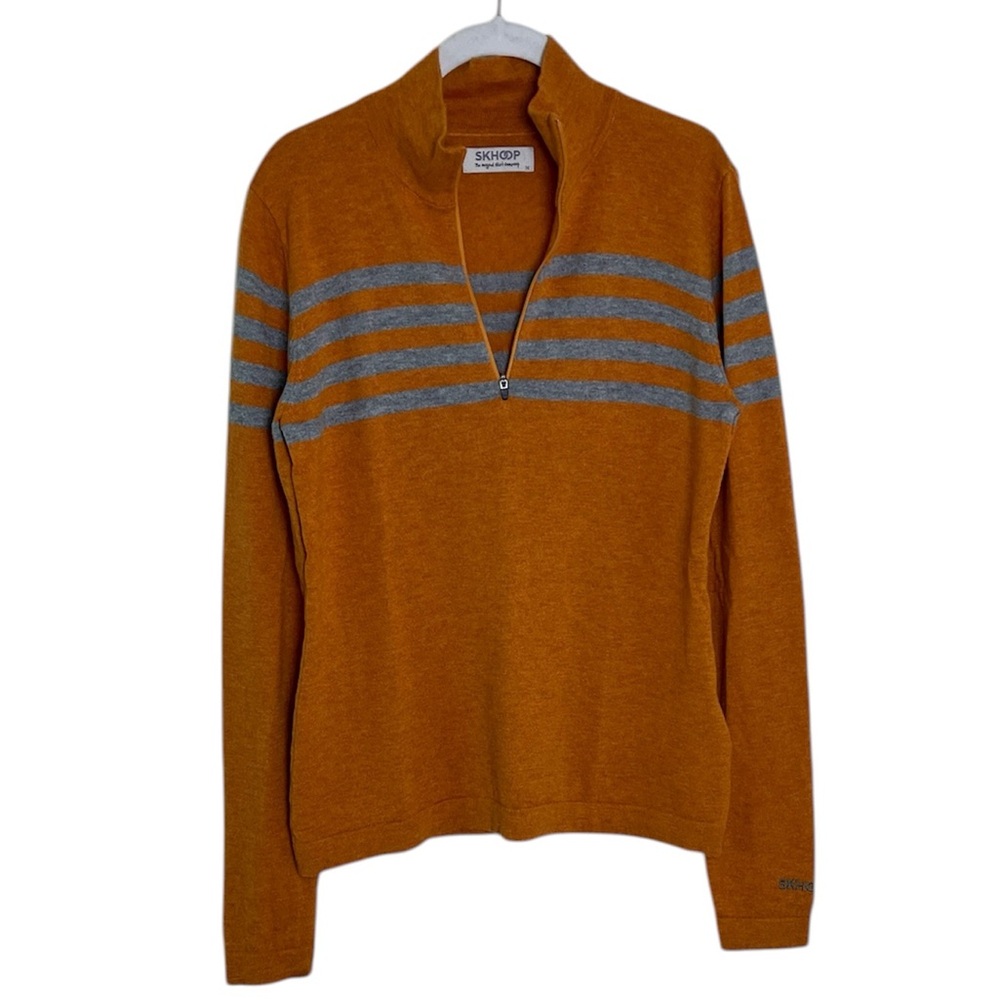 SKHOOP Burnt Orange and Gray Striped Merino Wool Cotton Sweater Sz M